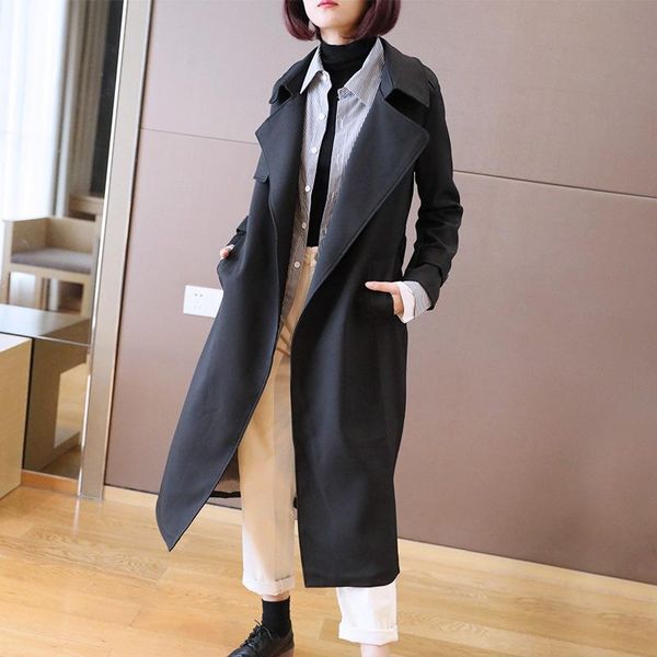 

women's trench coats england style 2021 autumn winter thick warm sheer windbreaker long sleeve open stitch blazer casual elegant coat w, Tan;black