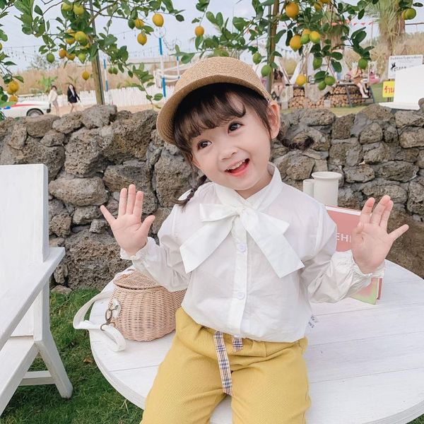 

shirts spring girls base bowknot long sleeve pure cotton casual all-match clothes, White;black