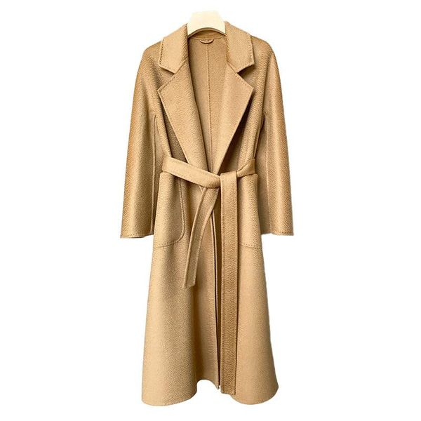 

women's wool & blends winter coat 2021 cashmere water ripple lady long coats trench black blue clothing s8750