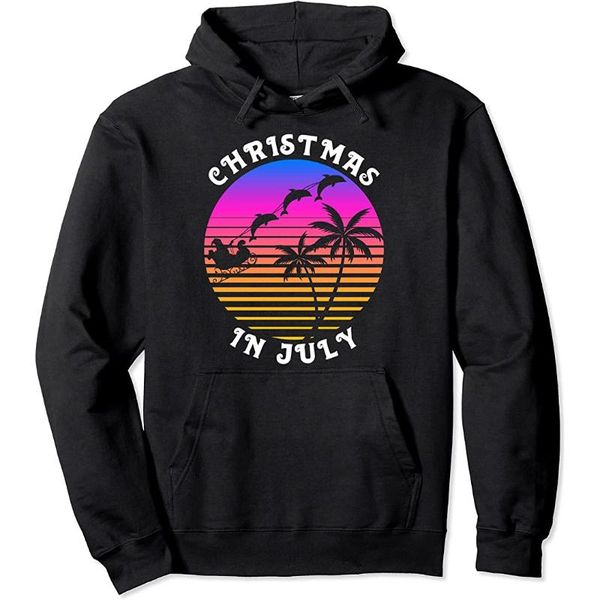 

men's hoodies & sweatshirts christmas in july xmas dolphins santa carriage beach party pullover hoodie, Black