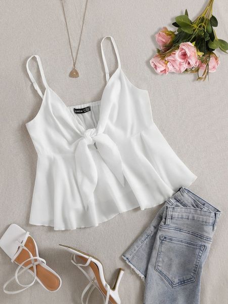 

tie front cami f8cy#, White