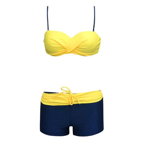 

women's swimwear women bikini two pieces bathing with high waisted front bow shorts bottom set fashion color matching #g2, White;black