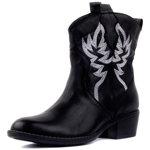 

boots women's 2021 embroidered women ankle motorcycle female autumn winter shoes woman punk, Black