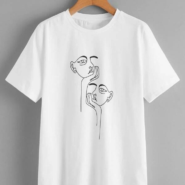 T-shirt coreana di arte della moda di disegno T-shirt di pensiero di arte del viso Coppia Top da donna T-shirt grafica coreana di moda carina 210518