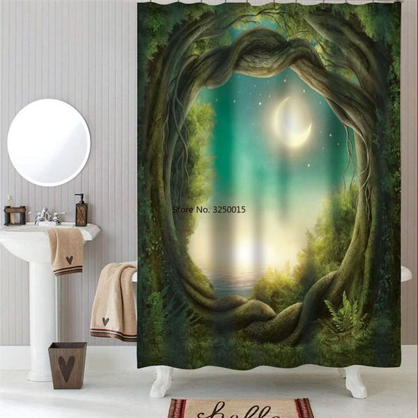 

shower curtains forest flowing water for bathroom natural landscape polyester fabric waterproof bath decor 3d