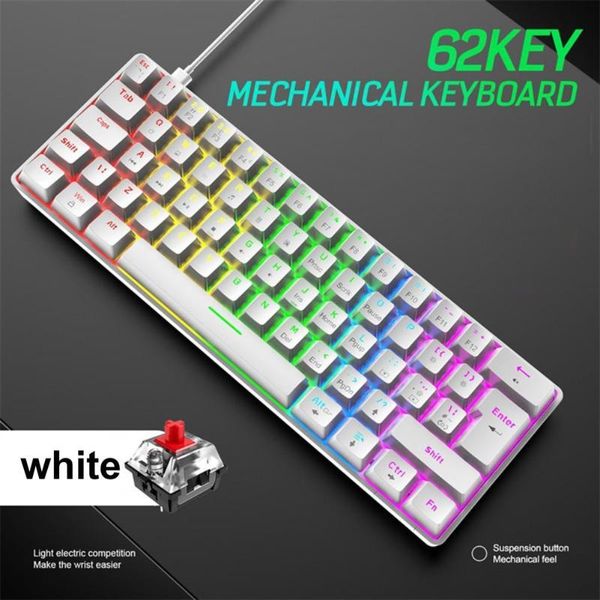 

keyboards t60 62 keys mechanical keyboard nkro 18 kind backlight type-c usb wired waterproof abs keycap for 60% pc gaming