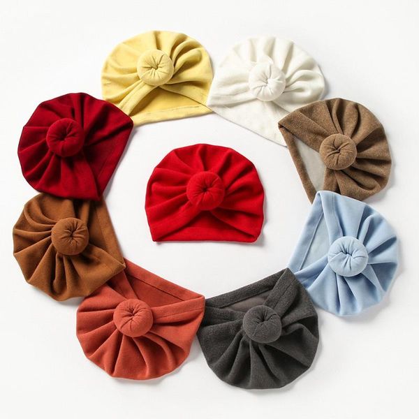 

caps & hats solid velvet cashmere baby hat bonnet girl turban knot head wraps kids beanie headwraps born for girls boy, Yellow