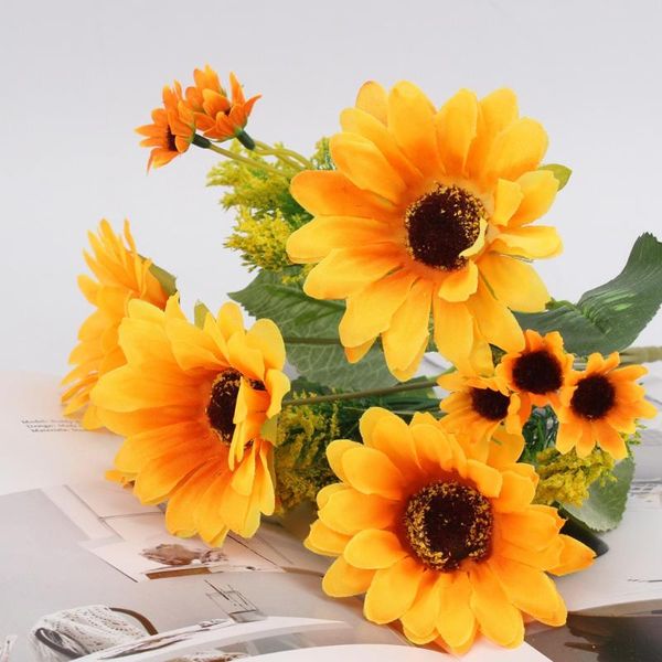 

bouquet sunflower artificial 5pcs silk dandelion simulation flowers wedding party holiday home green real touch decor decorative & wreaths