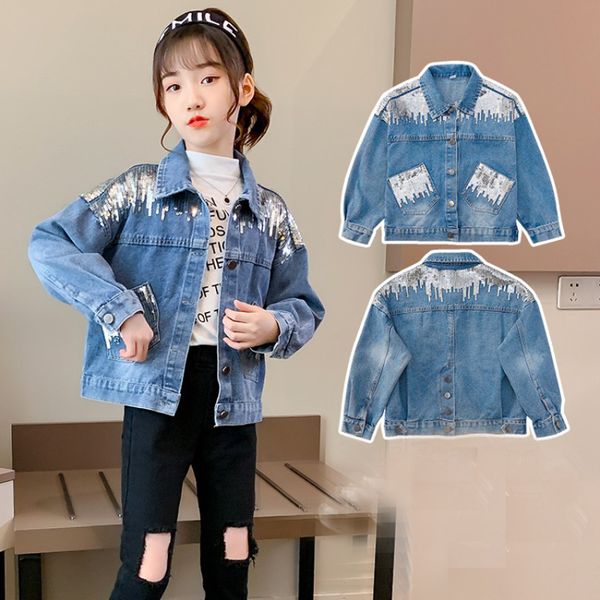 

baby clothes 2021 new children clothing girls spring denim jacket fashion korean casual jacket little girl western style 12y, Blue;gray