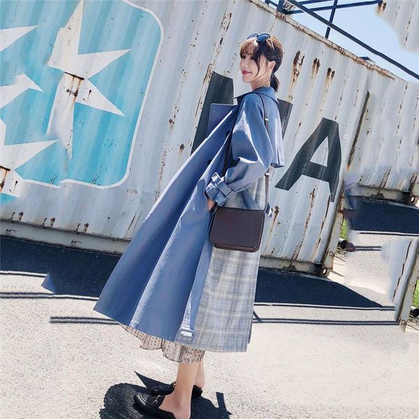 

women's trench coats fashion mid-length windbreaker 2021 british style plaid sub-coat korean spring autumn long b510, Tan;black