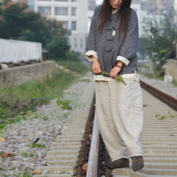 

women's jackets women cotton linen jacquard jacket coat female loose chinese style autumn spring outerwear 2021 ladies, Black;brown