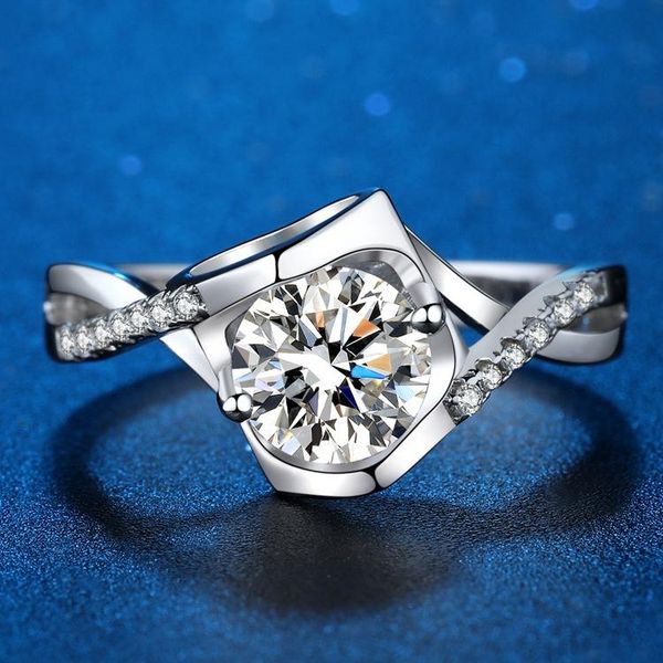 

cluster rings sterling 925 moissanite ring classic d color 1 karat engagement for women couple wedding, Golden;silver