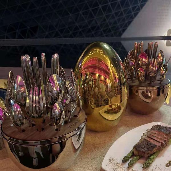 

24 pieces tableware set spoon fork stainless steel big egg dinnerware gift set joint custom shipment