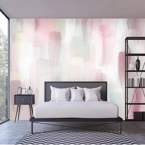 Papéis de parede personalizados po 3d mural rosa abstrato pintura aquarela pintura de parede sala de estar decoração de casa decoração auto adesiva papel de parede à prova d'água