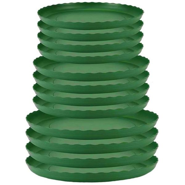 

planters & pots plant saucer 12pc large - plastic drip tray for indoor outdoor plants round green flower