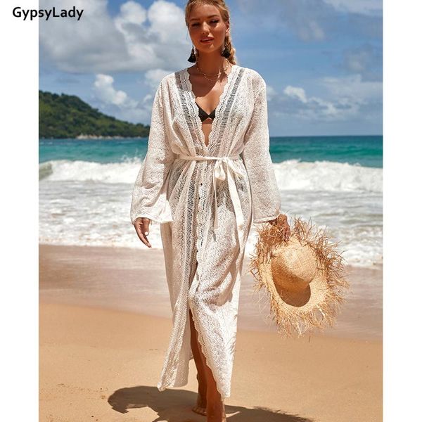 

women's blouses & shirts gypsylady white lace long cardigan blouse holiday vintage chic women hollow out sheer beach bikini tunic