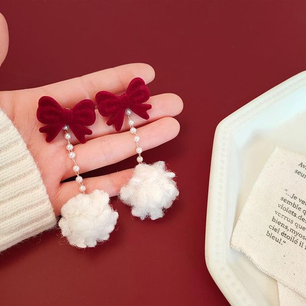 

dangle & chandelier timeonly sweet hairy ball red color bowkont earring for women girls jewellery long tassel charms earrings party gifts, Silver