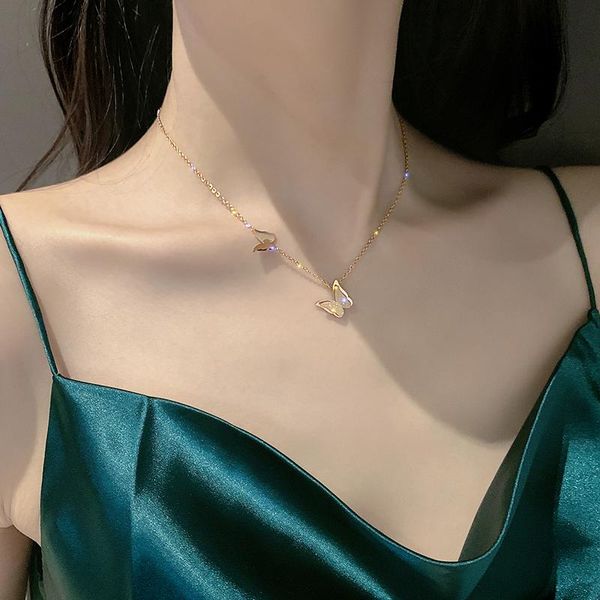

pendant necklaces 316l stainless steel fashion jewelry matte butterfly choker charms snake bone chain titanium pendants for women, Silver