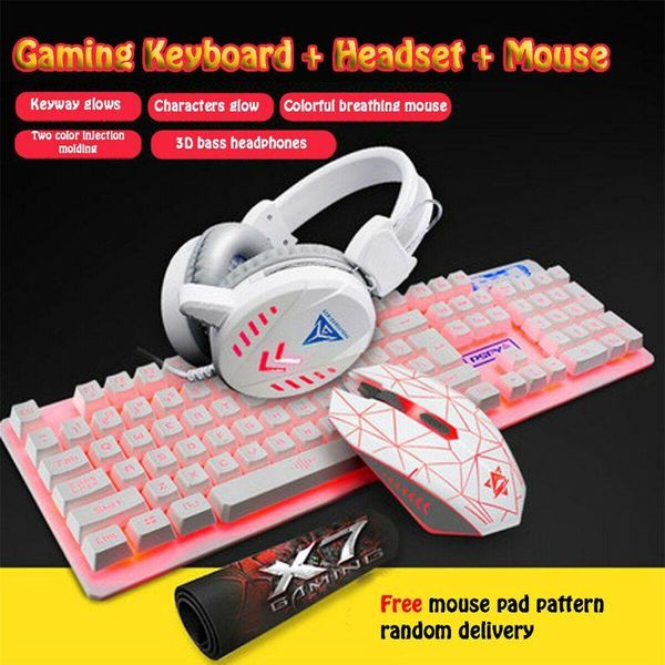 

keyboard mouse combos 4pcs/set k59 mechanical wired usb illuminated gaming mice pad mat headphone deskbacklight headset kit