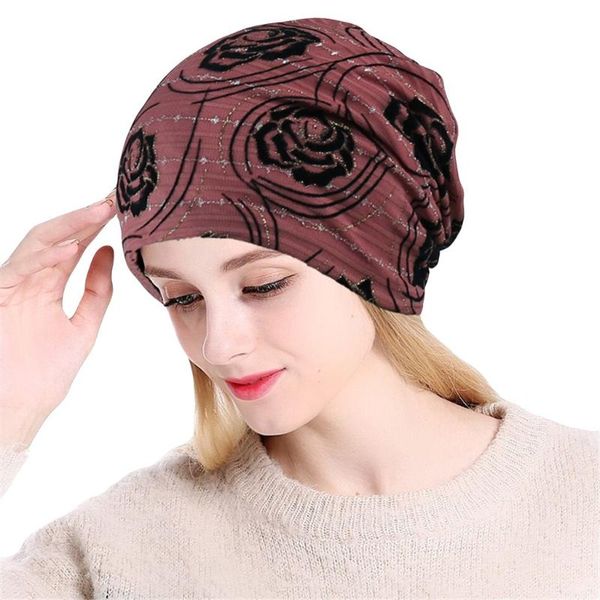 

women rose bead muslim turban caps india hat stretch hijab scarf ruffle cancer chemo beanie headscarf hair loss head wrap #w5 beanies