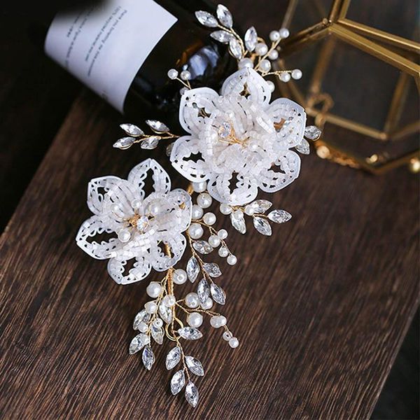 

hair clips & barrettes bridal white flower hairpin handmade wedding accessories headdress helh889, Golden;silver