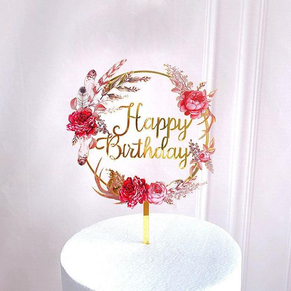 

other festive & party supplies 12pcs acrylic happy birthday cake er gold colorful flowers for decorations dessert