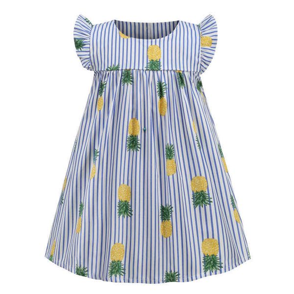 2021 Yaz Avrupa Tarzı Bebek Kız Elbiseler 100% Pamuk PRICESS Parti Çiçek Ananas Baskı Moda Çocuk Giyim Rahat Giyim Q0716