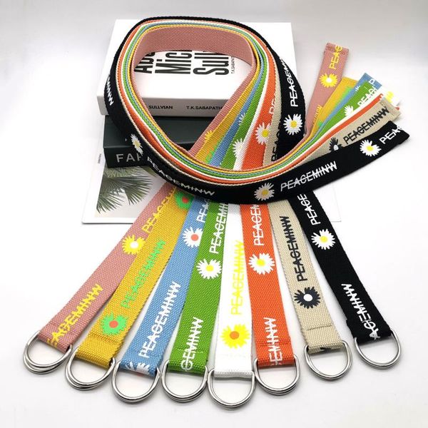 

belts canvas belt daisy woman decoration student printing nonporous double ring buckle female trousers jeans accessories, Black;brown