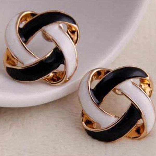 

pair white simple hollow earrings jewelry gift and women girls korean vintage charming black stud, Golden;silver