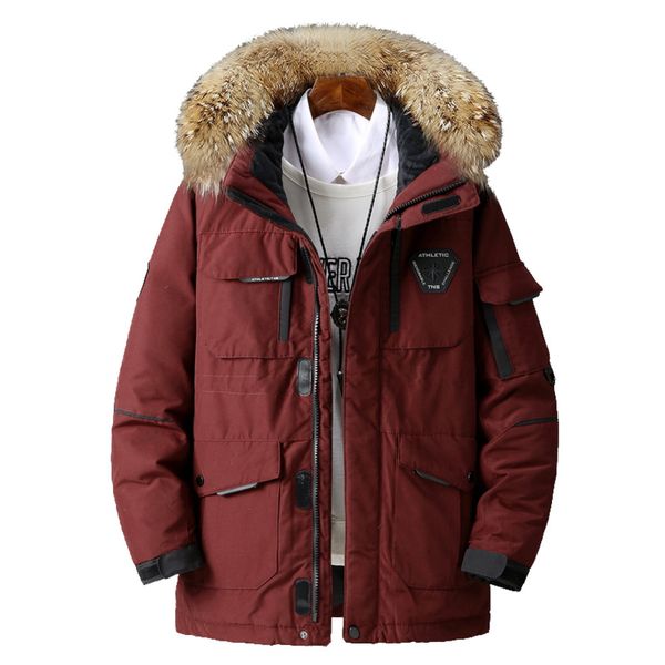 

men's large and wide coat, thick cotton padded et, warm keeping, hoodie, windproof, fur collar, novelty in winter, Black