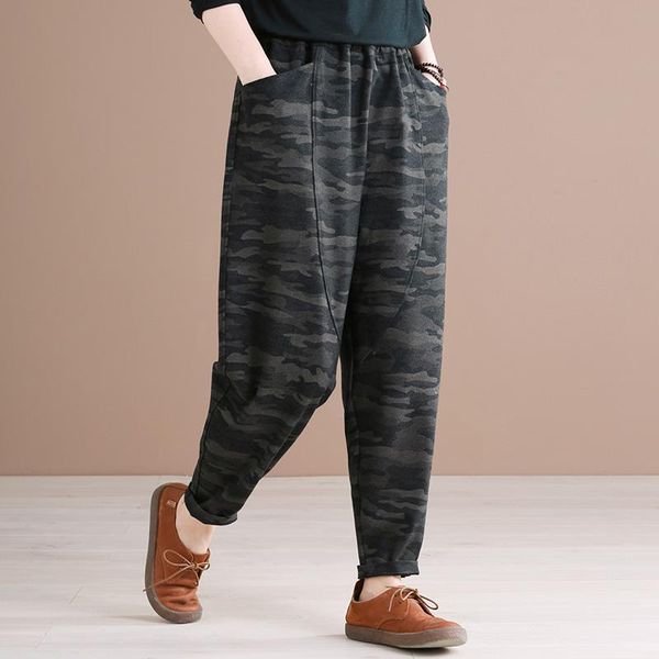 

women's pants & capris large size spring and autumn slim leisure printing dyeing camouflage harlan versatile trend, Black;white