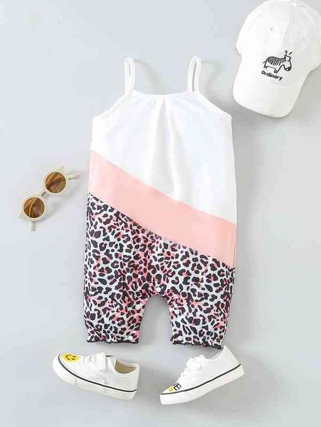 

baby contrast leopard colorblock cami romper she, Blue