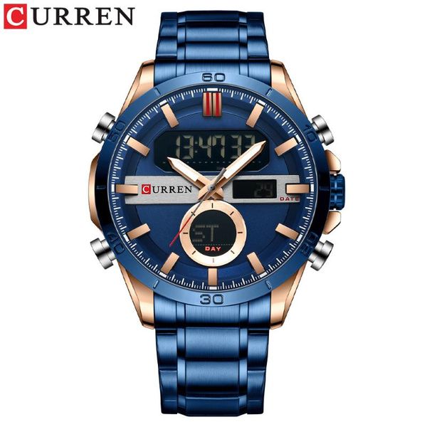 

wristwatches curren / carrian 8384 men's watch double movement quartz electronic sports steel band, Slivery;brown
