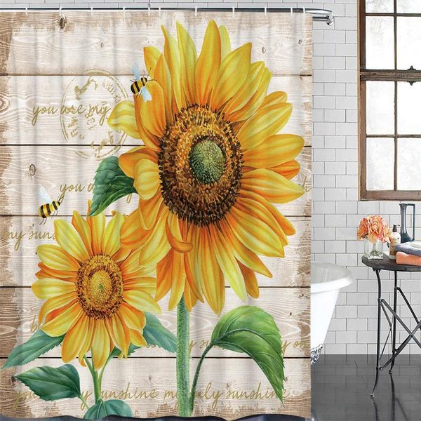 

farm flower sunflower bee shower curtain polyester fabric waterproof curtains modern bathroom