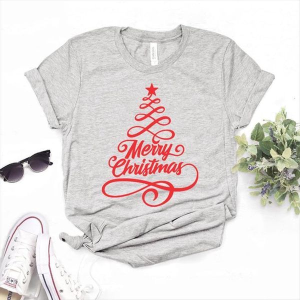 

merry christmas tree red womens print cotton casual funny for lady yong girl tee 6 color a 1008, White