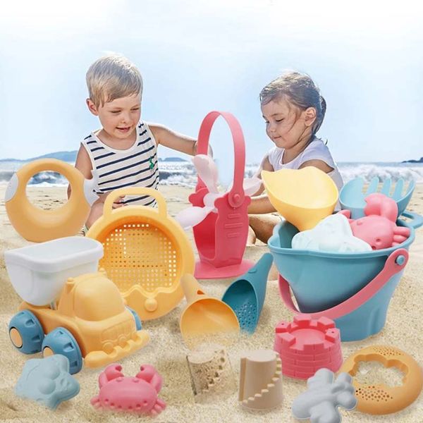 

Summer Silicone Soft Baby Beach Toys Kids Mesh Bag Bath Play Set Beach Party Cart Ducks Bucket Sand Molds Tool Water Game