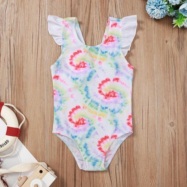

one-pieces swimming girls swimsuit toddler kids fashion baby stamping summer tie-dye bikini one-piece bathing suit beachwear d14#, Black