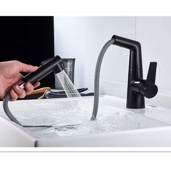 

bathroom sink faucets liuyue basin black/chrome brass pull out faucet 360 degree rotate two water exit modes mixer tap
