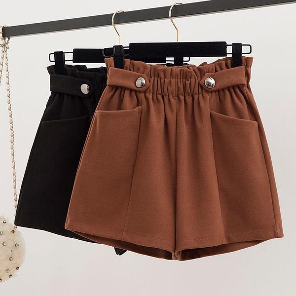 

women's shorts women 2021 autumn winter fashion wide leg woolen female casual high waist ladies elegant wool x624, White;black