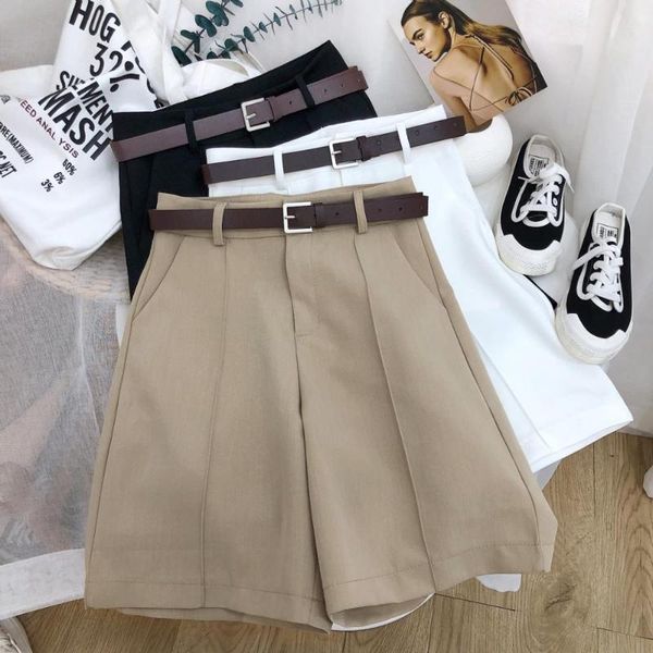 

shorts women loose high waist wide leg solid harajuku plus size straight summer korean fashion black elastic women's, White;black