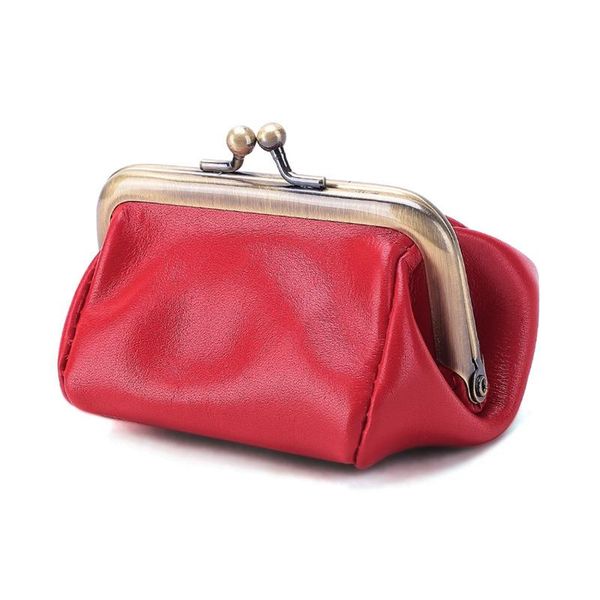 

wallets vintage genuine leather small wallet ladies original coin purse metal hasp money women men bag card package, Red;black