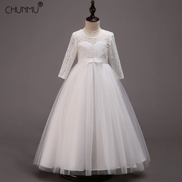 İlk Communion Elbise Çiçek Kız Çocuk Giyim Beyaz Tutu Prenses Elbiseler Çocuklar için Parti Custumes Gençler 4-14 Yıl 210508