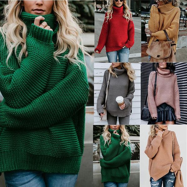 

women's sweaters qila 2021 autumn and winter european american knitted thick long sleeve turtleneck pullover sweater for women, White;black
