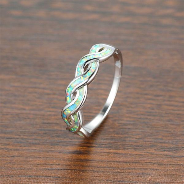 

wedding rings cute female white blue opal stone ring vintage hollow infinity thin engagement classic silver color for women, Slivery;golden