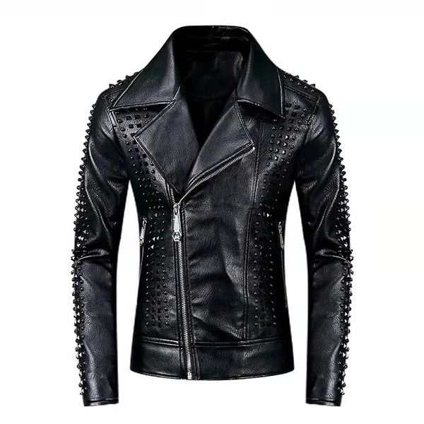 

fashional design men's leather jacket with rivet & zipper motorcycle coat, Black
