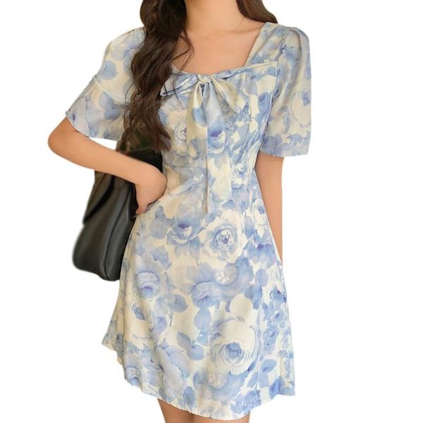 

casual dresses women dress summer korean style fashion retro slim simple all-match floral, Black;gray