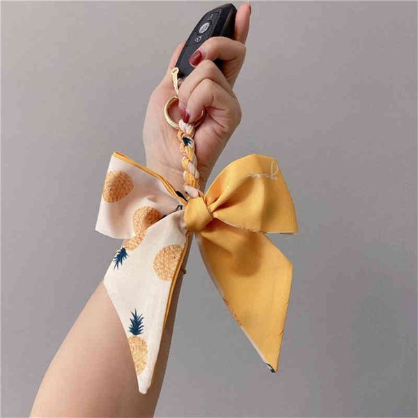 

scarf bowknot keycain for women girls elegant car ring bright fruit color butterfly bow key chain creative bag pendant jewelry, Silver