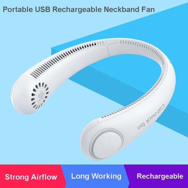 Portátil Mini USB Recarregável NeckBand Fan Cabeça Ajustável Pendurado Pescoço Ventiladores Para Desporto Viagem Ao Ar Livre 3 Nível Floor de Ar Forte Aparelhos de Vida Bateria