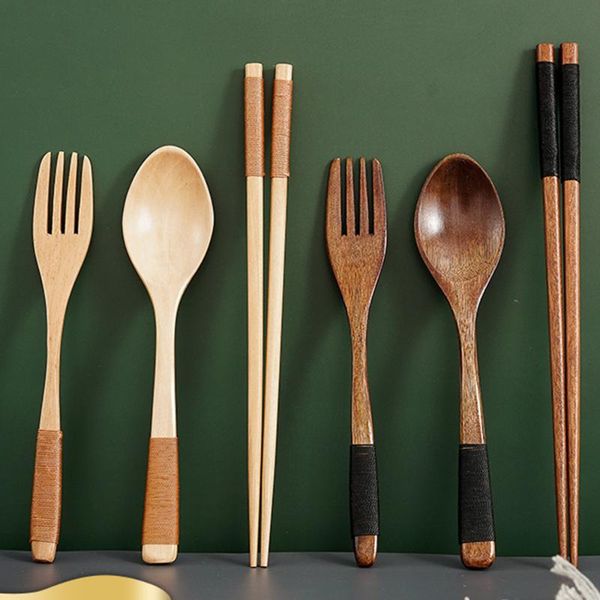 

spoons 2pcs/set wooden spoon and fork bamboo kitchen cooking utensil tool soup teaspoon catering kids kitchenware for rice