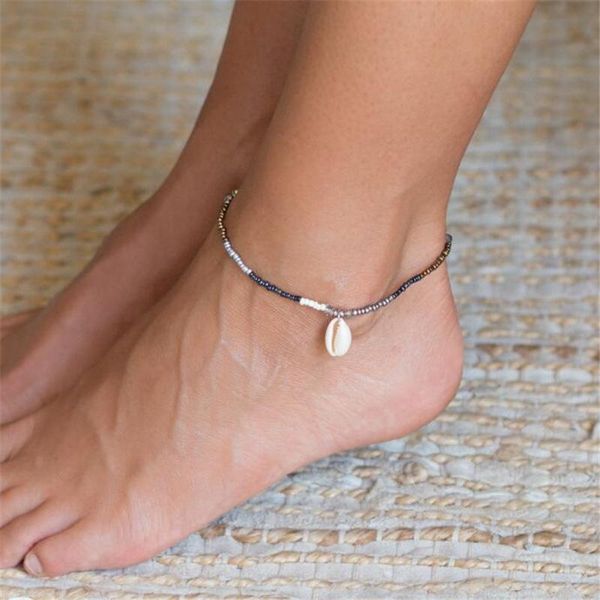 

anklets fashion natural alloy seashell conch anklet rope cowrie shell beach leg foot chain summer ocean gift bohemian jewelry, Red;blue